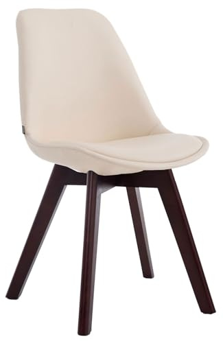 Chaise de Salle à Manger Manado Similicuir I Chgaise Scandinave Pieds en Bois I Hauteur Assise 47 cm I Charge Max. 120 kg, Couleur:crème, Couleur du Cadre:Noyer