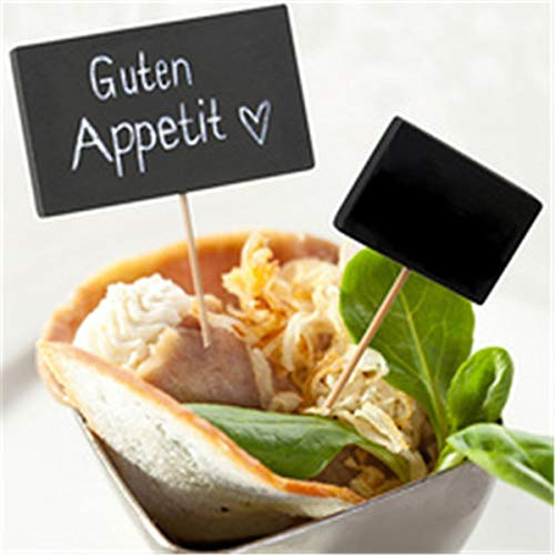 PAPSTAR 87201, 100 Pinchos de fingerfood, Pizarra grabable, Longitud 9 cm, Blackboard, de bambú y Madera