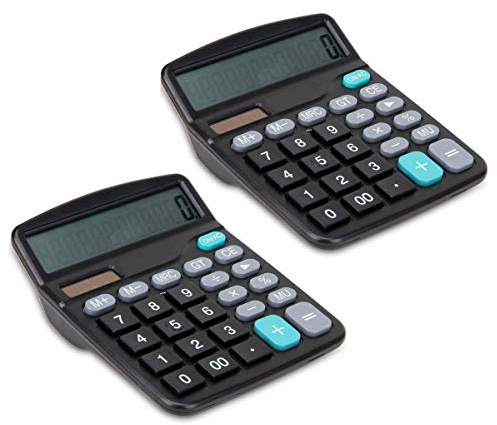 JZK 2 x Calculadora electrónica de sobremesa con energía Solar y batería Funcionamiento botón Grande 12 dígitos Pantalla LCD Grande calculadora Simple para casa Oficina Colegio