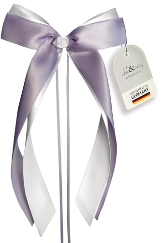 white & ivory 25 Autoschleifen Hochzeit Antennenschleifen | Flieder & weiß | doppelt handgebunden mit Rose | hochwertiges Satin | Autoschmuck | Deko Schleife