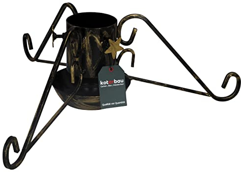 KOTARBAU® Soporte de metal para árbol de Navidad, Negro - oro viejo, Soporte con tornillos para ajustar, con estrellas decorativas, Base ajustable para árbol, para interiores y exteriores