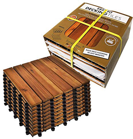 Easy Fit Wooden Click Deck Decking Tiles Hardwood Patio Garden Outdoor Balcony (Two Packs (18 Tiles))