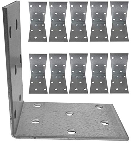Eckstreben, 10 Stück, strapazierfähig, rechtwinkliges Eisen, Metall, Stahlblech, verzinkt (60 x 60 x 40 x 2 mm)