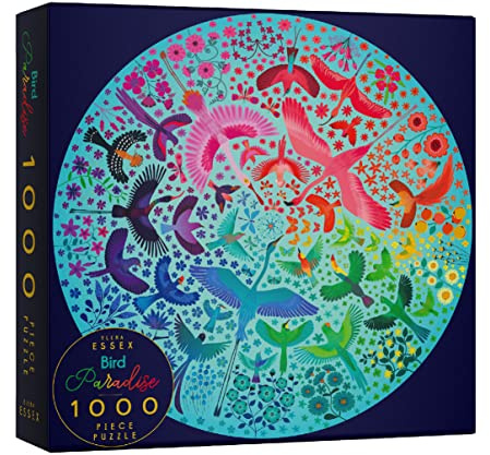 Elena Essex Rundes Puzzle - Bird Paradise / 1000 Puzzle Teile Erwachsene Anspruchsvoll/Vogel Regenbogen Farbverlauf/Durchmesser 68 cm