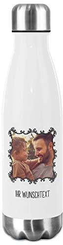 Print Royal Trinkflasche Edelstahl selbst gestalten mit Foto im Rahmen & Text - Thermosflasche, Wasserflasche BPA-frei, Camping, Schule, Sport I Personalisiertes Geschenk, Schwarzer Rahmen 2, 750 ml