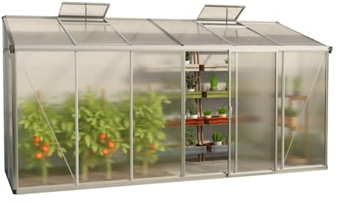 GFP Gewächshaus Anlehngewächshaus Eden 26 aus Alu - 436x147 cm - 10 mm Polycarbonat Doppelstegplatten Transparent