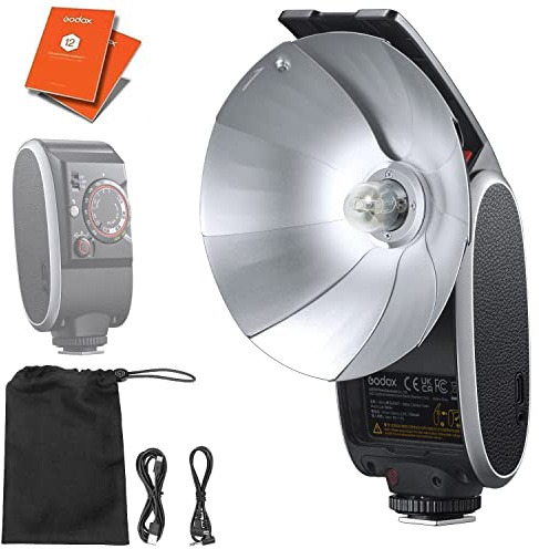 GODOX Lux Senior Retro Camera Flash Speedlite Speedlight On-Camera Flash & Silver Reflector GN12 6000K±200K Compatible with Sony, Nikon, Olympus, Fuji Cameras