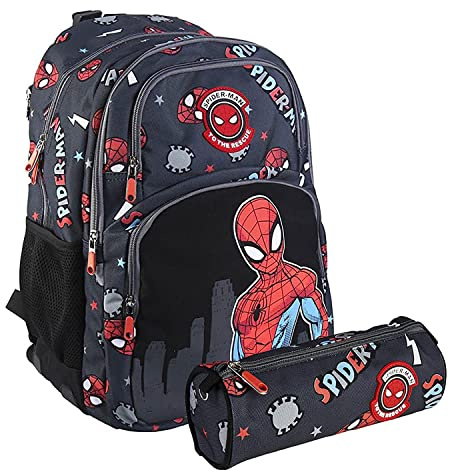 Marvel Spiderman ryggsäck och pennfodral med hängslen barn skola 5546, Flerfärgad, Taglia Unica