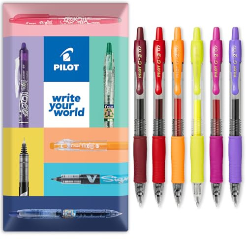 PILOT G-2 Gel-Tintenroller, einziehbar, 0,7 mm Spitze, Kissen-Packung, 6 Stück, Sonnenuntergangstöne