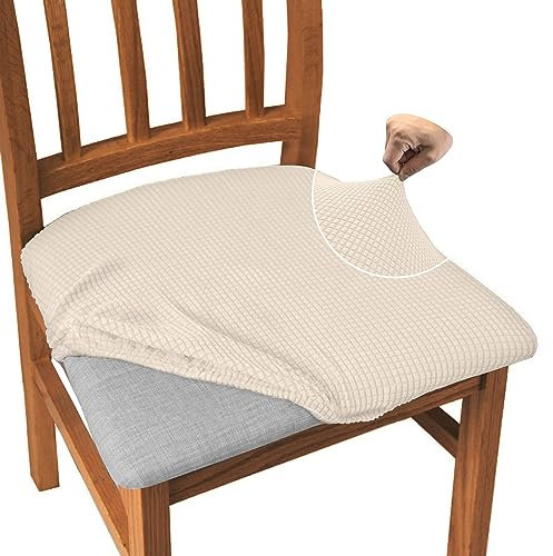 Granbest Jacquard Dining Chair Seat Covers Set of 4, High Stretch Dining Chair Slipcovers Anti-dust Seat Protector for Dining Room, Kitchen (Beige, Set of 4)