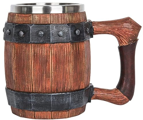 JTBDWOSK Geformt Bar Krug Mittelalter Multi-Use Cocktail Bier Kalt Holz Restaurant Haushalt Restaurants Handheld Wand Wikinger Becher Doppel Holzfass Tasse Bars Kaffee,Braun