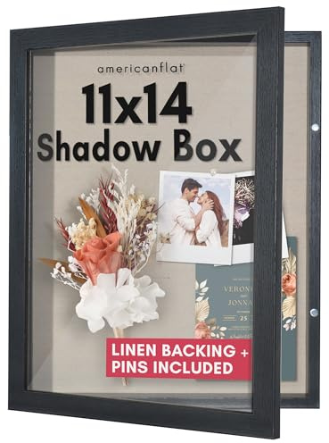 Americanflat Front Opening 11x14 Shadow Box Frame with Shatter-Resistant Glass - Silhouette Collection - Shadow Box Display Case for Tabletop and Wall Display - Black