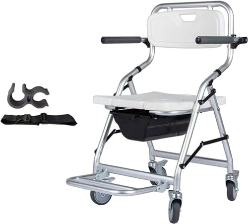 Toilettenstuhl Faltbar Für Senioren Wasserdichter Und Sturzsicherer Rollstuhl Duschstuhl WC-Stuhl Robuster Nachtstuhl Dusch Toilettenstuhl Fahrbar Stuhltoilette Badstuhl
