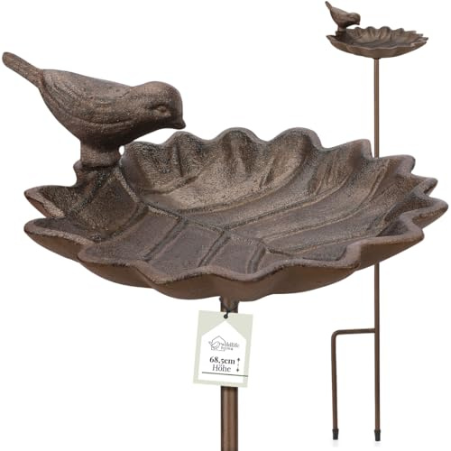 wildlife home Abreuvoir pour oiseaux debout sur piquet - Grand bain d'oiseaux en fonte - Résistant au gel - Pour oiseaux sauvages