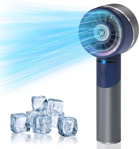 Wrischan Ventilador de Mano, Mini ventilador USB, Alta Velocidad Ventiladores Portátil, 4 Niveles, Máximo 7500 RPM Viento Fuerte, Pequeño Ventilador de Bolsillo para Hogar, Oficina y Exterior(Azul