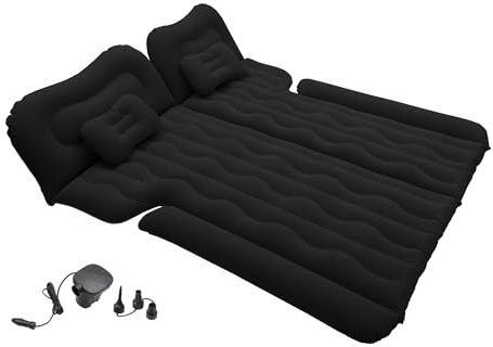 A ABSOPRO Inflatable Car Air Mattress Back Seat Bed SUV Air Mattress Thickened and Double-Sided Flocking Travel Camping Bed with 2 Pillows and Electric Pump 76 L 58 W Black
