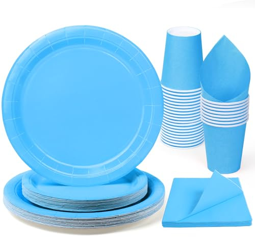 PARTY GO Party Geschirr 96 Stück Blau Kinder Geburtstag Mädchen Party Dekoration Zubehör Set Papier Geschirr Set
