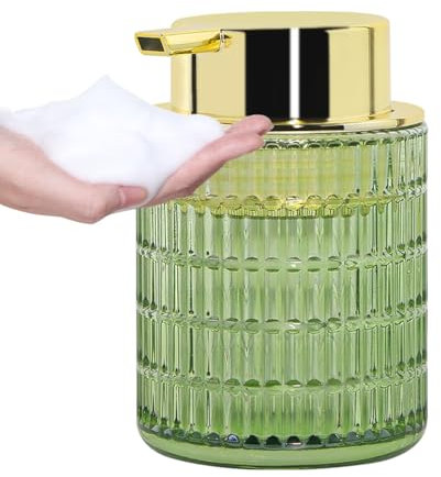 Tonxus Dispenser di sapone schiumogeno, dispenser di sapone per le mani in schiuma di vetro, per bagno e cucina, ricaricabile, con pompa grande, dispenser moderno a righe (1, verde)