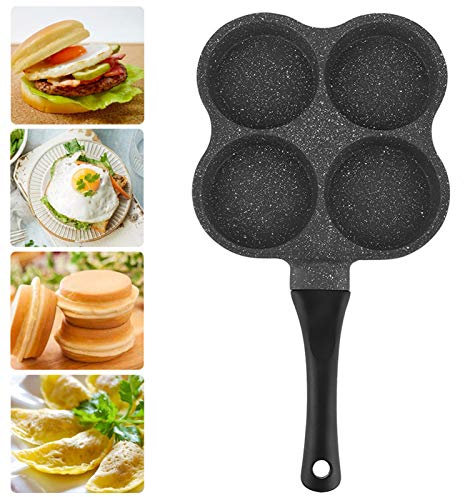 WPKD BLUEIY Bratpfanne, Aluminium Antihaft 4-Loch Pfannkuchen Omelett Eier Pfanne Bratentopf mit abnehmbarem Griff Ei Burger Pfannkuchen Frühstück Maker Küchenutensil