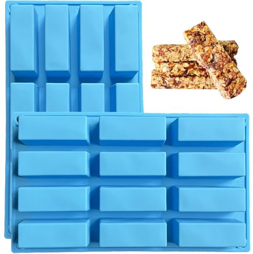 YXHZVON 2 Stück Rechteckig Müsliriegel Backform, Müsliriegel Form Silikon Antihaft 12 Mulden Energieriegel Backform, Antihaft-BPA frei Schokoladenform,29.5 x 17 x 3cm (Blau)