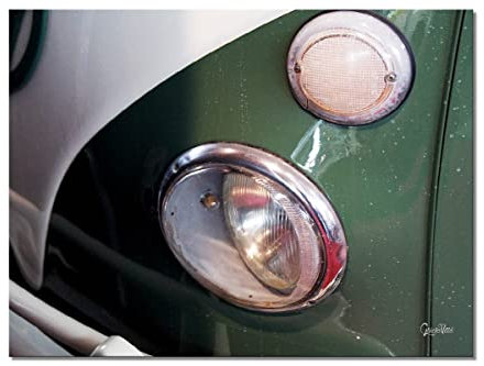 Glücksvilla - Oldtimer 9 - div. Maße (Leinwand-Bild 2 cm, 80 x 60 cm) aus DE - Kunstdruck XXL Deko-Wandbild quer - VW Bus T1 Bulli Auto Kfz Lenkrad Fahrzeug moderne Fotografie