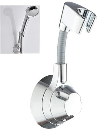 Xiciki Shower Head Holder, 360° Adjustable Shower Holder Bracket, No Drilling Shower Head Holder, Strong Adhesive Wall Mount for Standard Shower Heads (Silver)