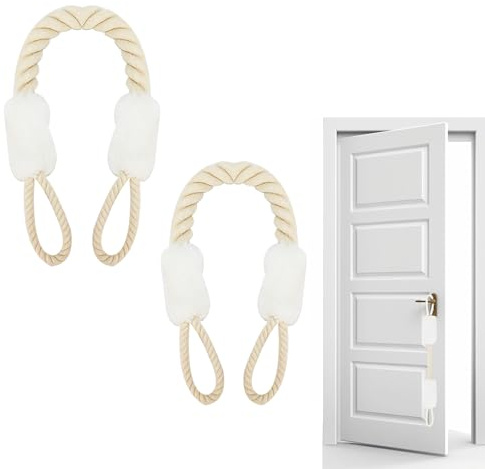LANZLC Türkordel Klemmschutz 2 Set Türseil Klinke Türstopper Seile Klemmschutz für Türen Türkordel Weiß, Türschnüre Türgriff Schutz 60cm für den Schutz von Fingern und Haustieren, Baumwolle/Polyester