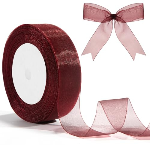 Weinrot Geschenkband Organza Breit Organza Schleifenband Organzaband Burgunderrot Geschenkband Geschenkverpackung 25mm 46m Verpackungsbänder Geschenkbänder Zum Basteln Bänder für Hochzeitseinladungen
