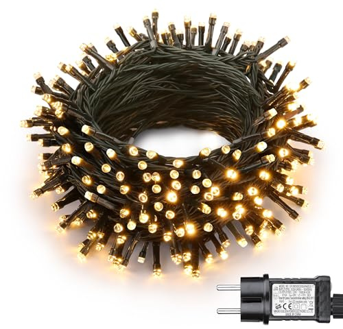 Joomer Luces Navidad Exterior Enchufe, 10M 100LED Guirnalda Luces Arbol Navidad, 8 Modos Cadena LED Decoracion Navideñas Impermeable con Temporizador para Balcon Jardin Patio, Blanco Cálido