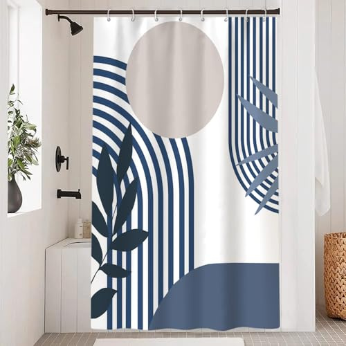 Uiiooazy Rideau Douche Bleu, Rideau de Douche Anti Moisissure 120x180cm Gris Boheme Feuilles Bleu Marine Abstrait Rideaux de Baignoire Imperméable Tissu Lavable Rideaux Salle de Bain avec 8 Crochets