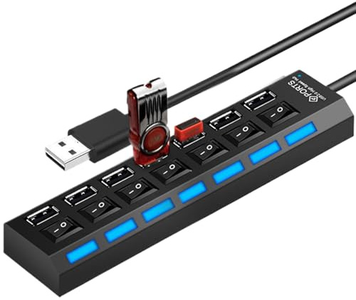 Hub USB – Splitter dati a 4 porte, design compatto e antiscivolo, switch indipendenti | -Espansore USB porta, ideale per postazioni di lavoro remote, configurazioni, attrezzature da studio,