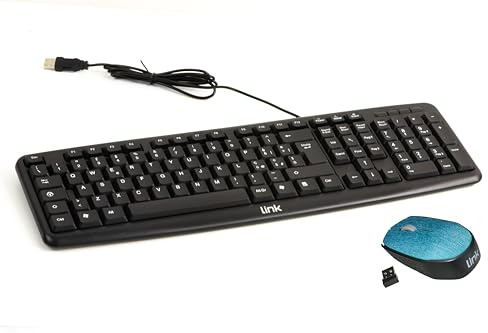 LINK LKTAST02 + LKMOS08 - Tastiera Italiana USB 108 tasti colore nero + Mouse Wireless IN TESSUTO Colore Grigio USB 1000 DPI
