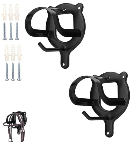 YOUDALIS Pack of 2 Horse Bridle Holders, Metal Horse Bridle Holder with Tubes and Screw, Horse Bridle Hooks for Ponyon, Black
