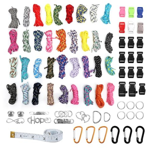 Penbinmall 36 färger paracord,3 m paracordarmband 550 flerfärgade parachute rep band kit med spännen, paracordband spänne för gör-det-själv-armband, nyckelband, hundhalsband