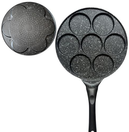 EclatSphere CLOCKITCHEN 7 - Cup Non - Stick Pancake & Egg Pan, Cute Pattern, Compatible with Gas & Ceramic Stoves, Fast Heating Breakfast Maker (7-Hole Smiley face Type (Universal Type))