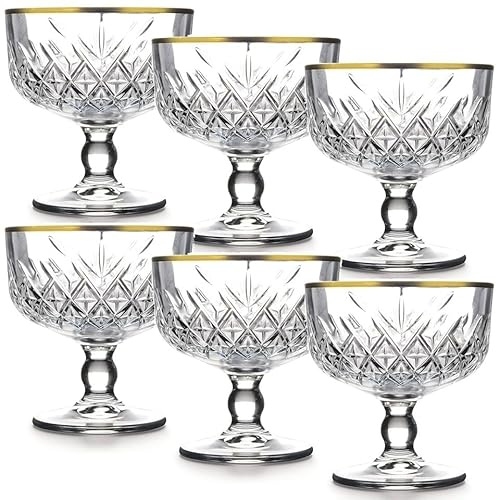 Queensway Home & Dining Dessert Bowls with Gold Rim, Elegant Footed Ice Cream & Fruit Cups, Gift Boxed, Ideal for Trifle, Sorbet & Mousse, Freezer Safe, Hand Wash Only