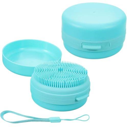 Silicone Body Scrubber, Silicone Loofah for Gentle Exfoliation, Portable Shower Scrubber with Soft Bristles, Handheld Bath Brush for Sensitive Skin, Blue, 8.5 x 8.5 cm