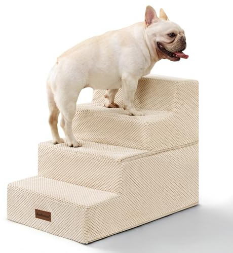 Aodisman Dog Stairs for Bed 18.5 H, 4-Step Dog Steps for Small Dogs and Cats, Indoor Non-Slip Balanced Pet Stairs are Suitable for Puppy, Older Cat,Beige