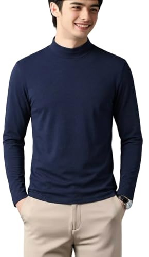 Mens Casual Mock Turtleneck Shirts Long Sleeve Thermal Stretchy Pullover Basic Lightweight Undershirt Sweater Tops Navy L