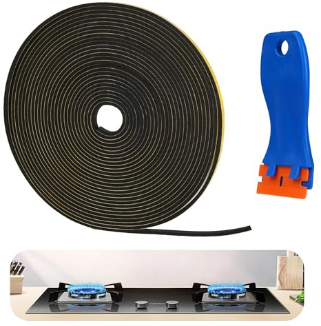 Cinta de Sellado Autoadhesiva 5m, Junta Placa Vitrocerámica con Rascador Pequeño, 6mm x 3mm x 5m, Goma Borde Vitrocerámica Resistente al Calor para Embellecedor Encimera Cocina y Fregaderos