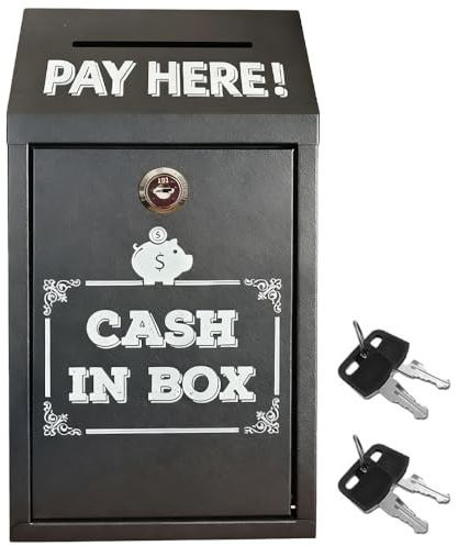 Geldkassette mit Schlüssel, 14.5×7.5×26 cm Wandmontage Metall Spendenbox mit Schrauben, Abschließbare Box Spendensammelbox für Zuhause Büro Außentür Geschäftlich (Schwarz)