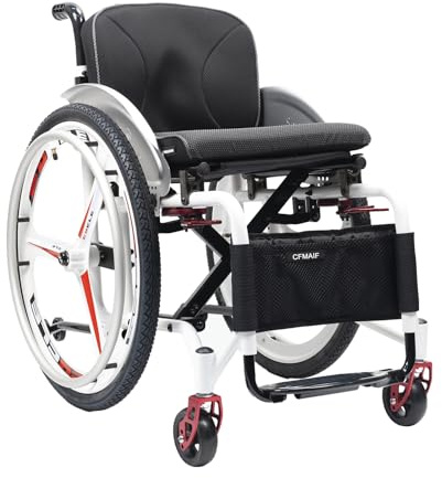 CFMAIF Rollstuhl Faltbar Leicht Aluminium Rollstühle mit Selbstantrieb, Reiserollstuhl, Klappbare Fußstützen, Manuelle Bremse(A,40cm/15.7in Seat)