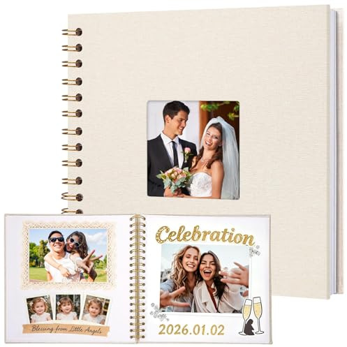 WDCSOEH Scrapbook Album 10 Zoll Beige Fotoalbum zum Selbstgestalten | DIY Fotobuch zum Einkleben Personalisiertes Photo Album mit Sichtfenster Erinnerungsbuch für Hochzeit Baby Reise