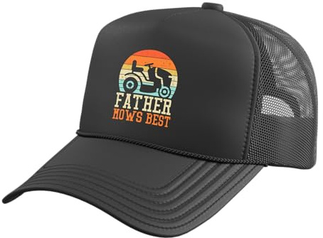Father Mows Best Riding Lawn Mower Fathers Day Dad Papa Joke Trucker Hat with Adjustable Mesh Back, Black