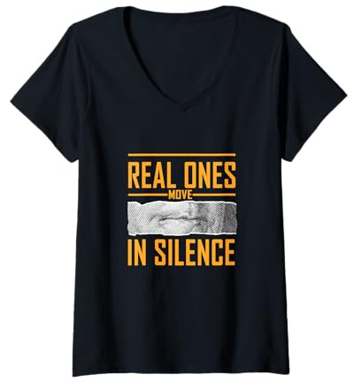 Mujer Naranja Color Real Ones Move In Silence Naranja Gráfico Camiseta Cuello V