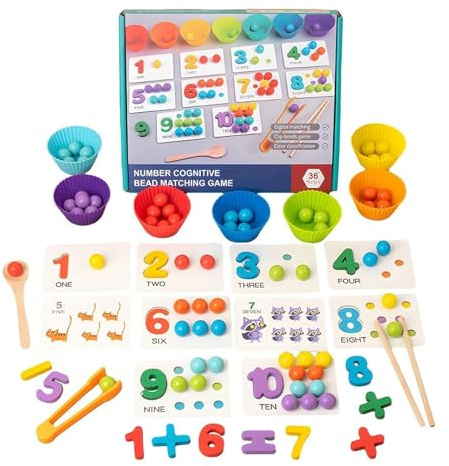TFAOYS Wooden Math Learning Toy Peg Board Beads Game Set Color Sorting Counting & Fine Motor Skills for Toddler Preschooler Counting Toy for Toddler