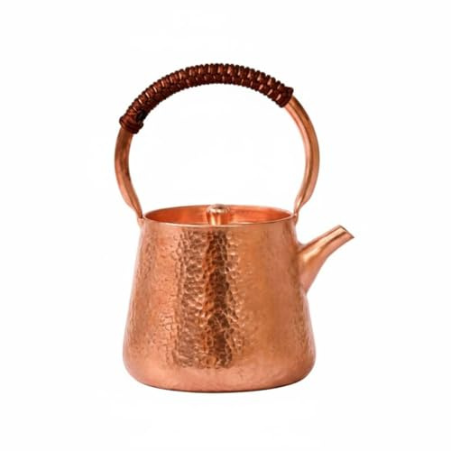 HuadaXtai Bouilloire en Cuivre Théière Cafetière Pichet à Thé Corps Compact Style Rétro Détails Martelés Adaptée au Service Du Thé eau Chaude Quotidienne, Cuivre, Cuivre Naturel