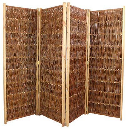 Raumteiler Weidenparavent mit 120cm x 240cm, 4teilig - Klappbare Sichtschutzwand aus geflochtenen Weidenruten 1,2m x 2,4m
