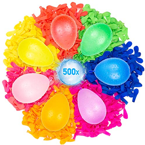 Belmalia 500 Wasser-Bomben Mega-Pack | Bunte Wasserballons mit Auffüllhilfe in Rot Gelb Lila Blau Orange Pink Grün