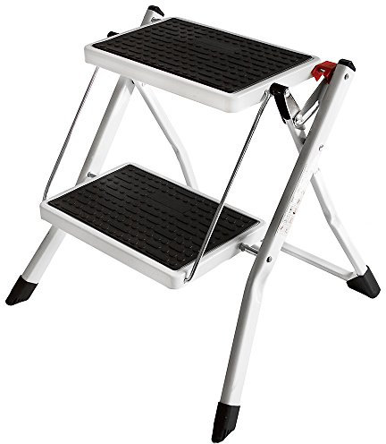 Home Vida 2 Step Ladder Compact, Heavy Duty Steel, Portable Folding, Anti-Slip Mat, Home, Kitchen, DIY, Gardening Step Ladder, 150kg Max Capacity